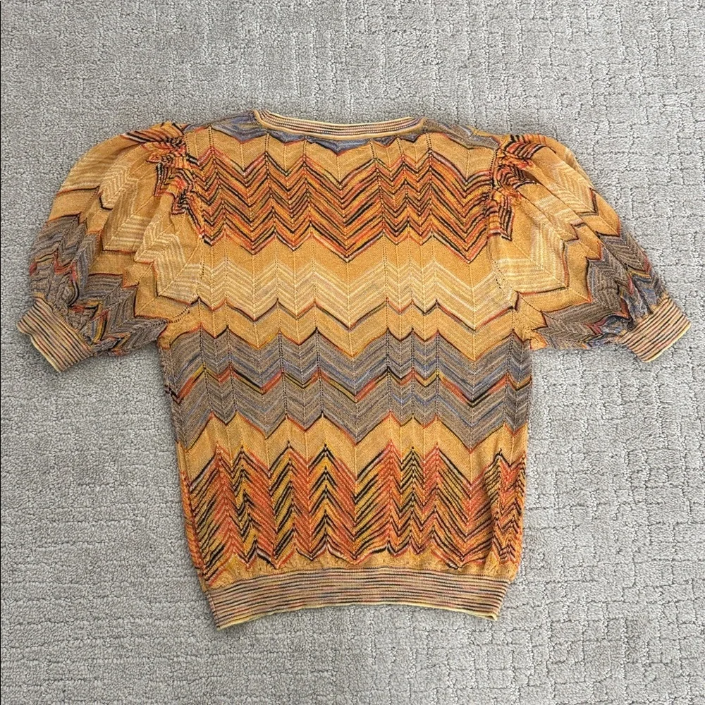 Ulla Johnson Priscilla Chevron Puff Sleeve Knit short sleeve yellow blue zigzag